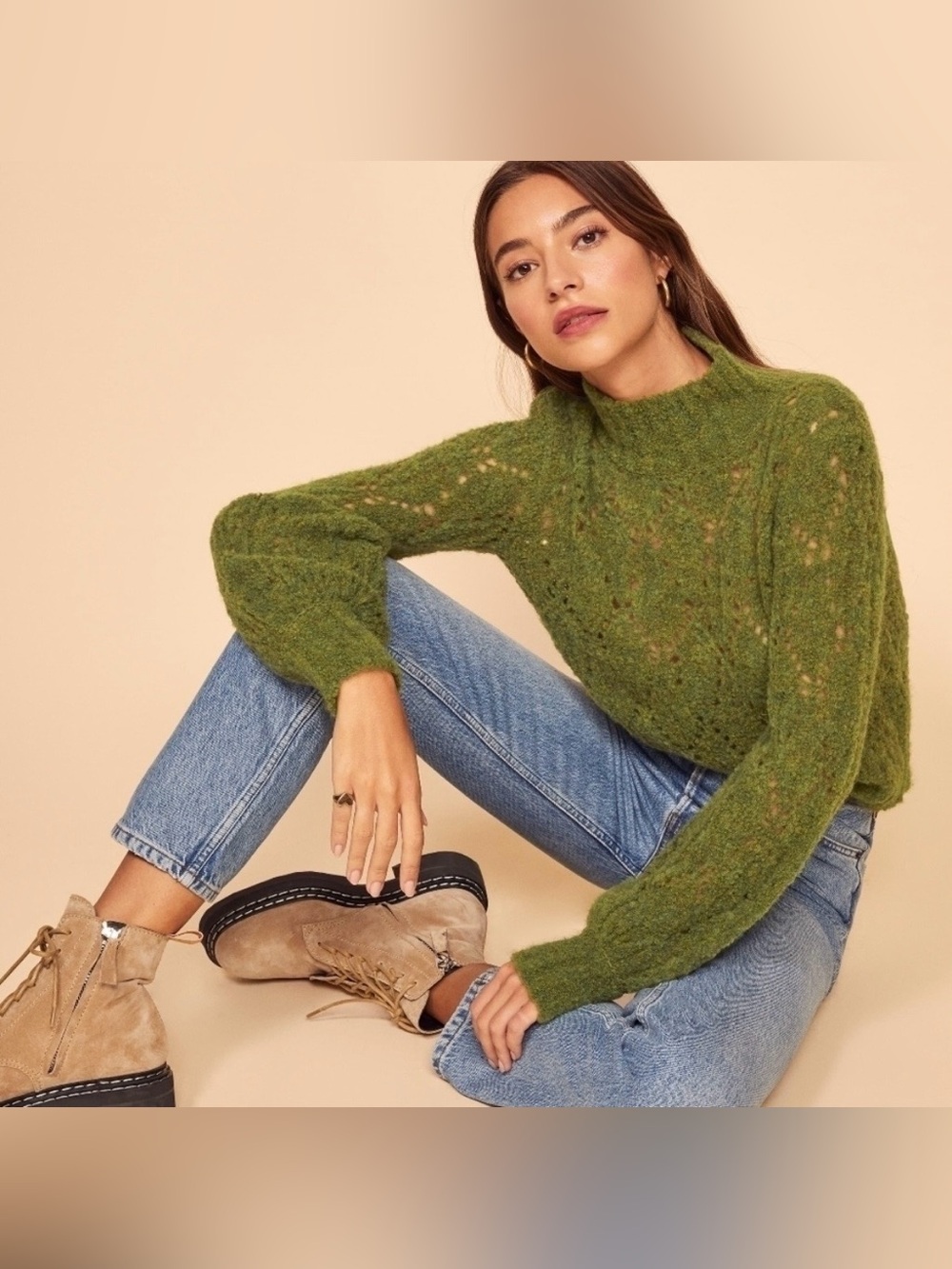 Reformation Lexi Green Alpaca Sweater Size XL NWT